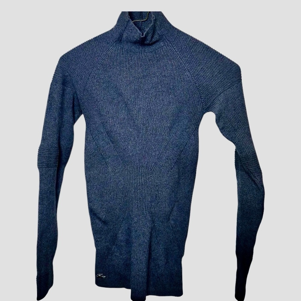LACOSTE Grey Ribbed Mock Neck Stretch Ski Sweater with Metal Logo Sz EU 36
